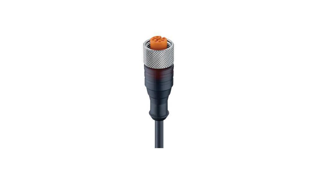 Cordset, M12 Socket - Bare End, 4 Conductors, 5m, IP67 / NEMA 6P, Black